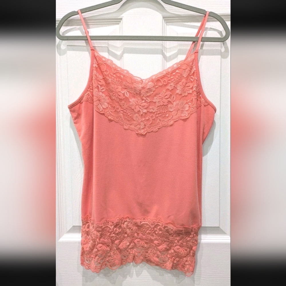 Cato Camisole Lace‎ Trim Tank Top Y2K Coquette Coral Jersey Stretch Layer